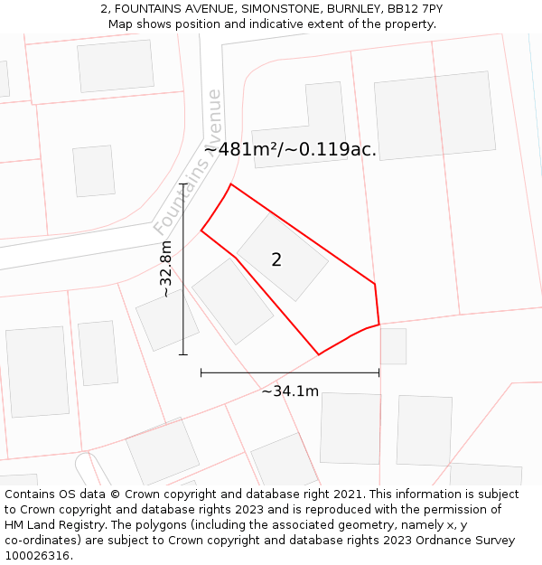 2, FOUNTAINS AVENUE, SIMONSTONE, BURNLEY, BB12 7PY: Plot and title map