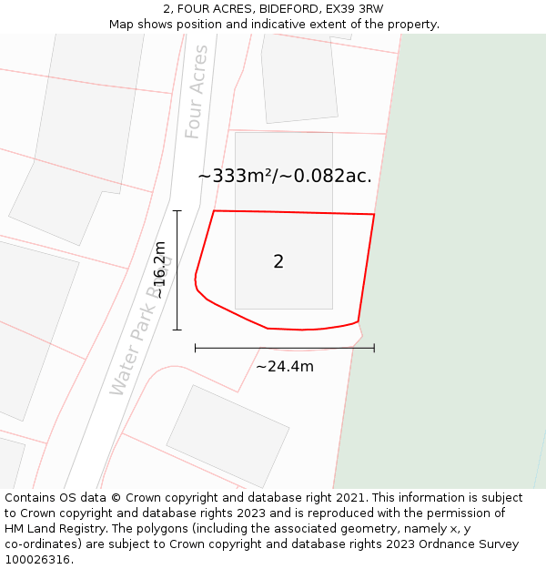 2, FOUR ACRES, BIDEFORD, EX39 3RW: Plot and title map