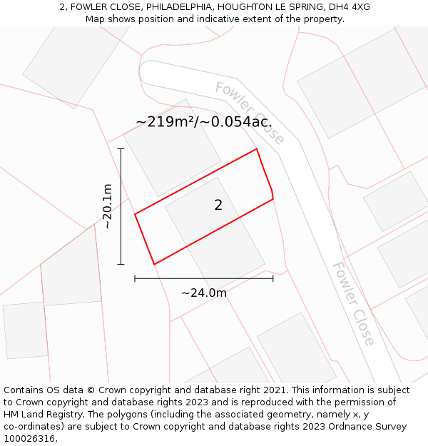 2, FOWLER CLOSE, PHILADELPHIA, HOUGHTON LE SPRING, DH4 4XG: Plot and title map