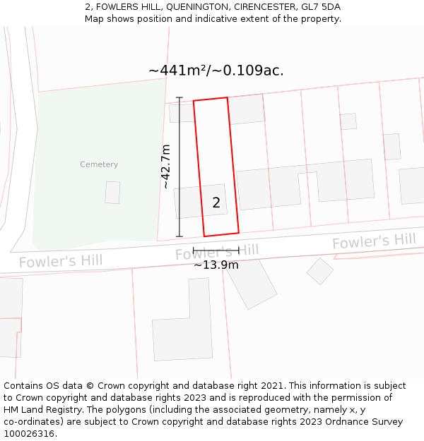 2, FOWLERS HILL, QUENINGTON, CIRENCESTER, GL7 5DA: Plot and title map
