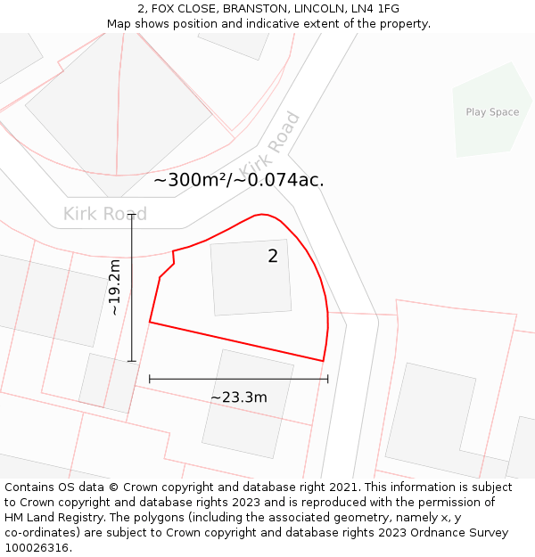 2, FOX CLOSE, BRANSTON, LINCOLN, LN4 1FG: Plot and title map
