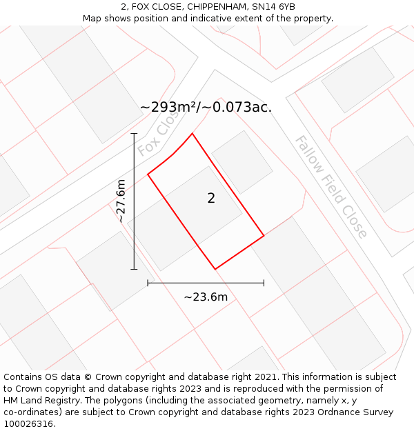 2, FOX CLOSE, CHIPPENHAM, SN14 6YB: Plot and title map