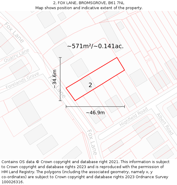 2, FOX LANE, BROMSGROVE, B61 7NL: Plot and title map