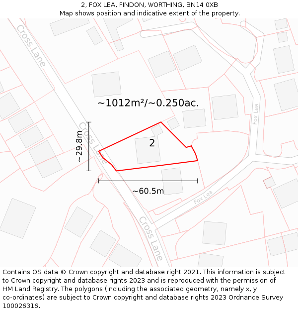 2, FOX LEA, FINDON, WORTHING, BN14 0XB: Plot and title map