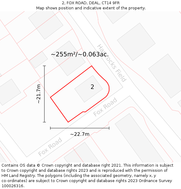 2, FOX ROAD, DEAL, CT14 9FR: Plot and title map