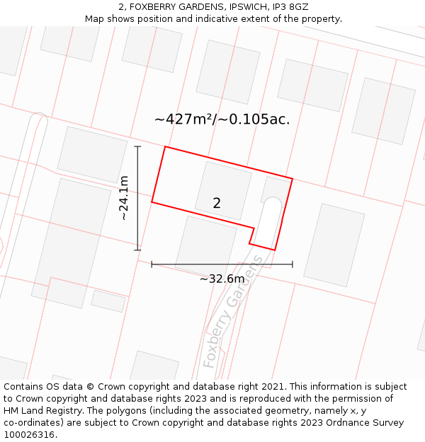 2, FOXBERRY GARDENS, IPSWICH, IP3 8GZ: Plot and title map