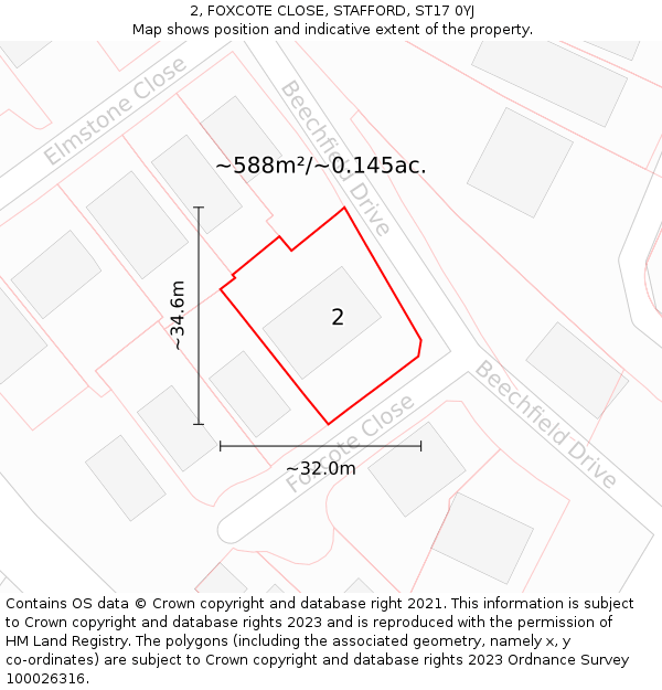 2, FOXCOTE CLOSE, STAFFORD, ST17 0YJ: Plot and title map