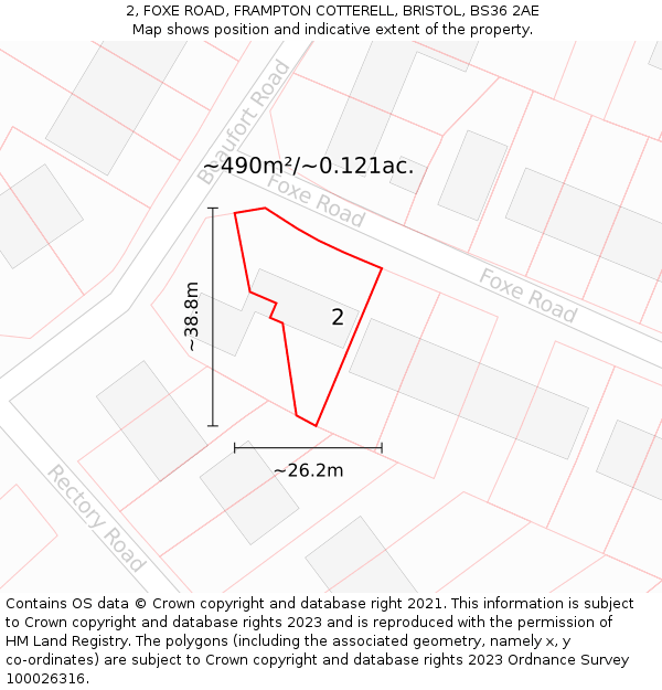 2, FOXE ROAD, FRAMPTON COTTERELL, BRISTOL, BS36 2AE: Plot and title map