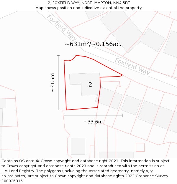 2, FOXFIELD WAY, NORTHAMPTON, NN4 5BE: Plot and title map