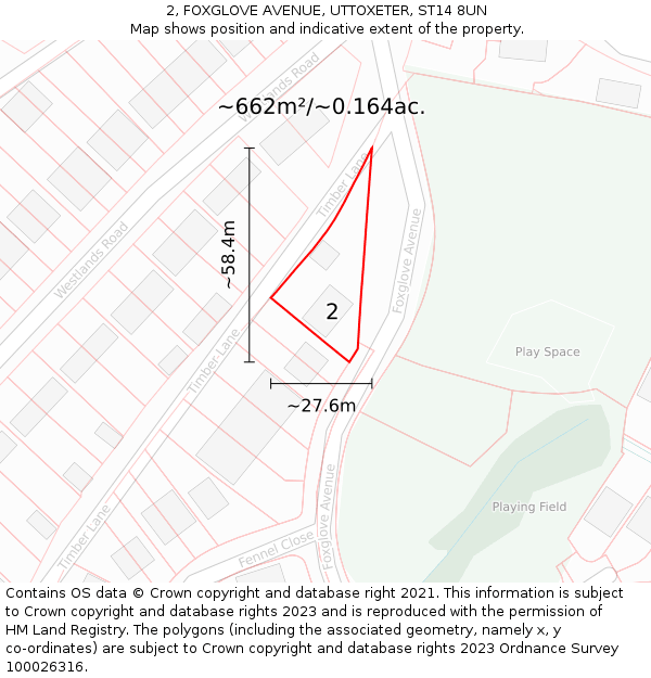 2, FOXGLOVE AVENUE, UTTOXETER, ST14 8UN: Plot and title map