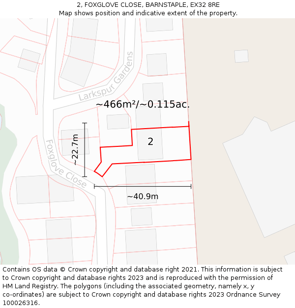 2, FOXGLOVE CLOSE, BARNSTAPLE, EX32 8RE: Plot and title map
