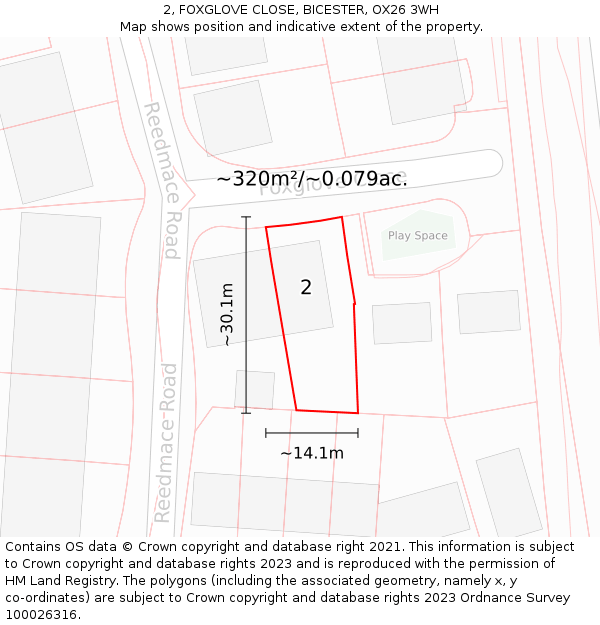 2, FOXGLOVE CLOSE, BICESTER, OX26 3WH: Plot and title map