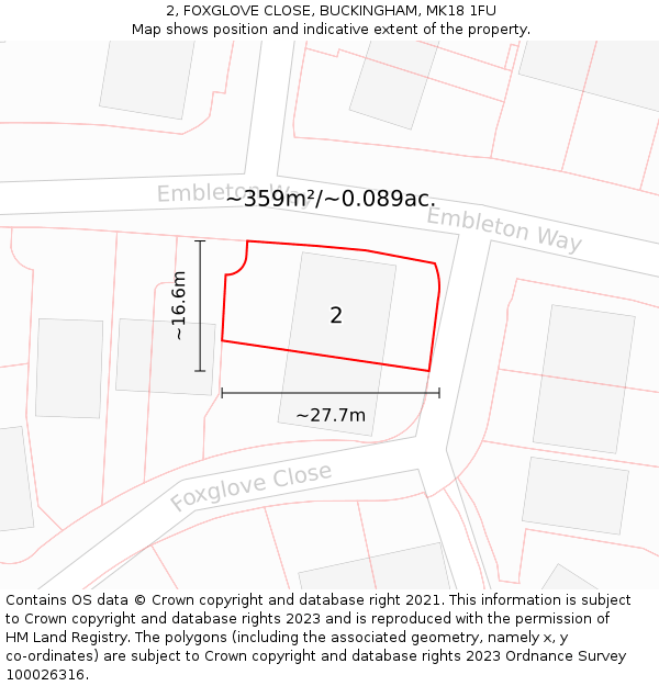 2, FOXGLOVE CLOSE, BUCKINGHAM, MK18 1FU: Plot and title map