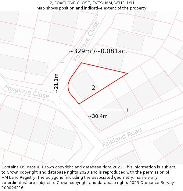 2, FOXGLOVE CLOSE, EVESHAM, WR11 1YU: Plot and title map