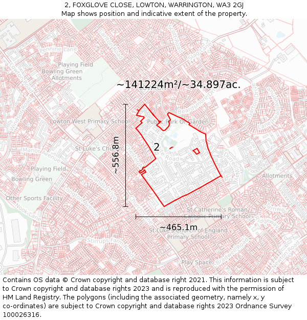 2, FOXGLOVE CLOSE, LOWTON, WARRINGTON, WA3 2GJ: Plot and title map