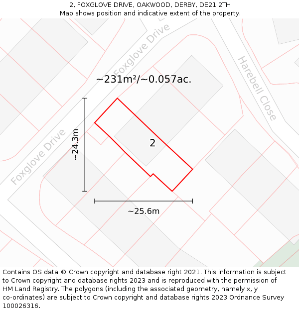 2, FOXGLOVE DRIVE, OAKWOOD, DERBY, DE21 2TH: Plot and title map
