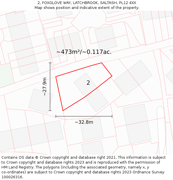 2, FOXGLOVE WAY, LATCHBROOK, SALTASH, PL12 4XX: Plot and title map