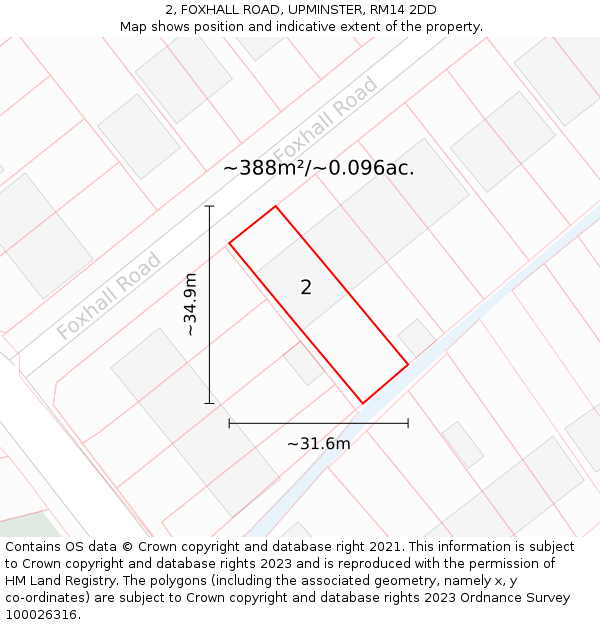 2, FOXHALL ROAD, UPMINSTER, RM14 2DD: Plot and title map