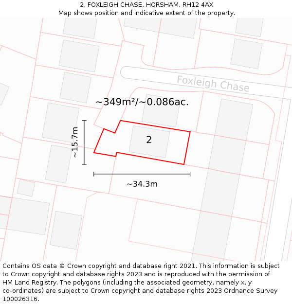 2, FOXLEIGH CHASE, HORSHAM, RH12 4AX: Plot and title map