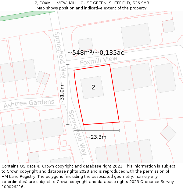 2, FOXMILL VIEW, MILLHOUSE GREEN, SHEFFIELD, S36 9AB: Plot and title map