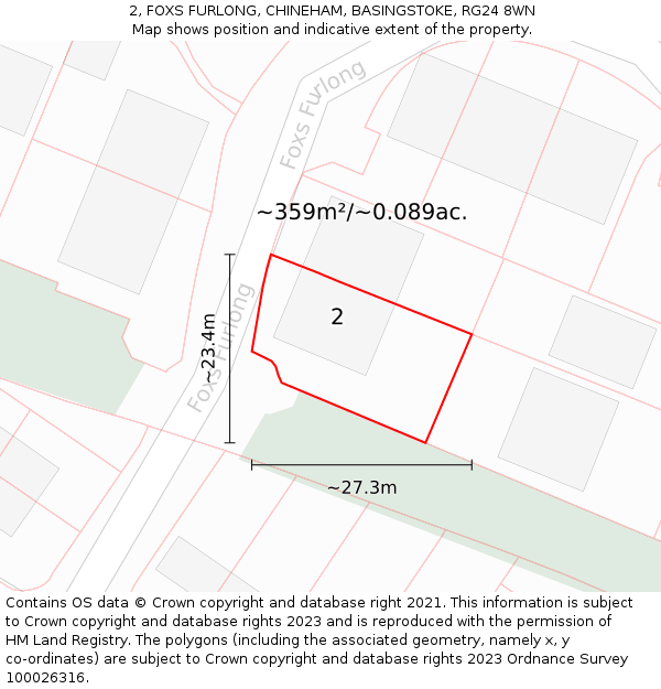 2, FOXS FURLONG, CHINEHAM, BASINGSTOKE, RG24 8WN: Plot and title map