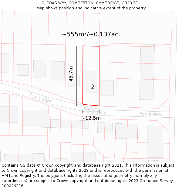 2, FOXS WAY, COMBERTON, CAMBRIDGE, CB23 7DL: Plot and title map
