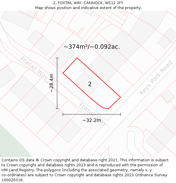 2, FOXTAIL WAY, CANNOCK, WS12 2FY: Plot and title map