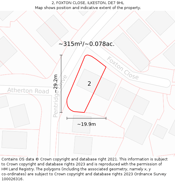 2, FOXTON CLOSE, ILKESTON, DE7 9HL: Plot and title map