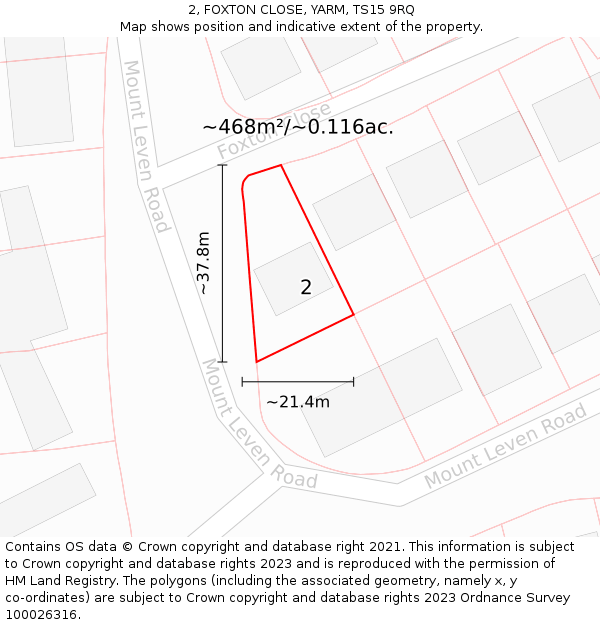 2, FOXTON CLOSE, YARM, TS15 9RQ: Plot and title map