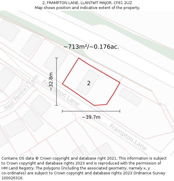 2, FRAMPTON LANE, LLANTWIT MAJOR, CF61 2UZ: Plot and title map