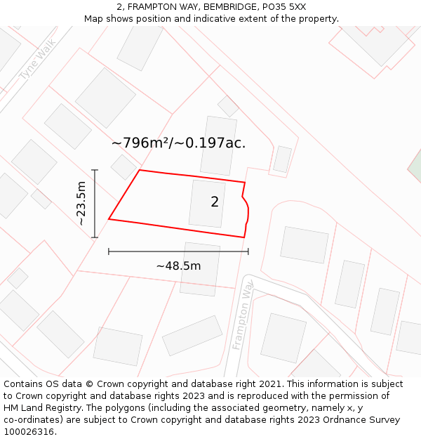 2, FRAMPTON WAY, BEMBRIDGE, PO35 5XX: Plot and title map