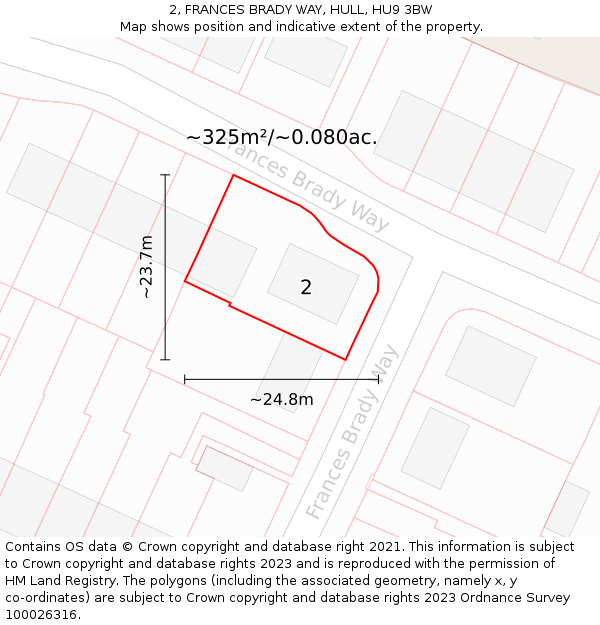 2, FRANCES BRADY WAY, HULL, HU9 3BW: Plot and title map