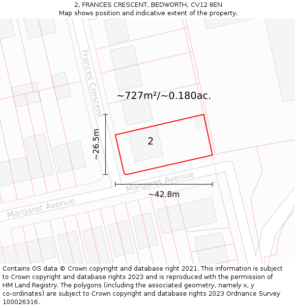 2, FRANCES CRESCENT, BEDWORTH, CV12 8EN: Plot and title map