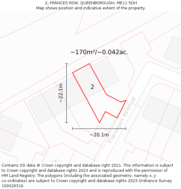 2, FRANCES ROW, QUEENBOROUGH, ME11 5DH: Plot and title map