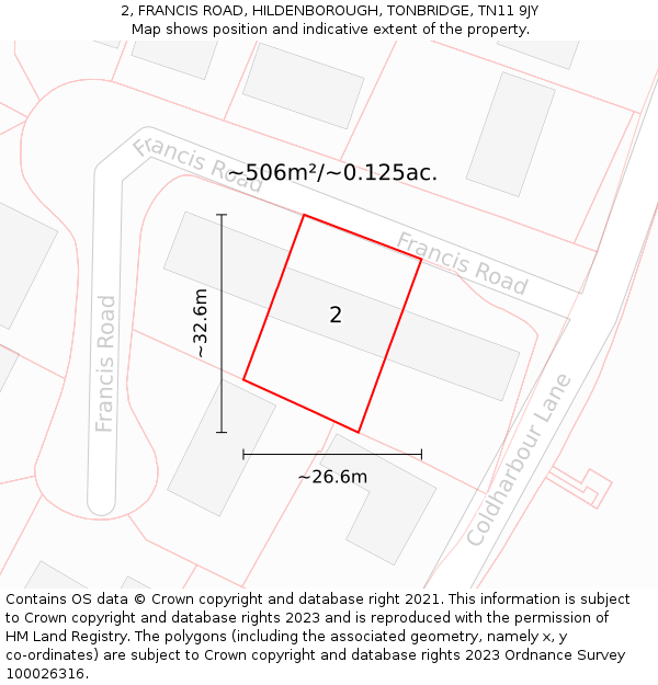 2, FRANCIS ROAD, HILDENBOROUGH, TONBRIDGE, TN11 9JY: Plot and title map