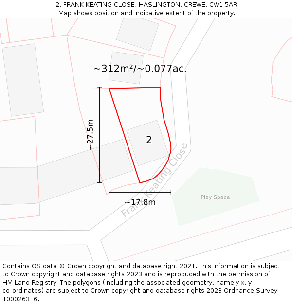 2, FRANK KEATING CLOSE, HASLINGTON, CREWE, CW1 5AR: Plot and title map