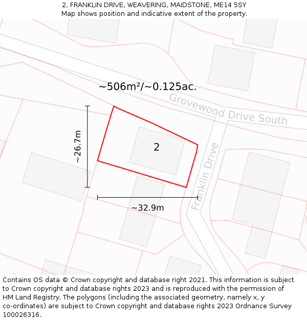 2, FRANKLIN DRIVE, WEAVERING, MAIDSTONE, ME14 5SY: Plot and title map