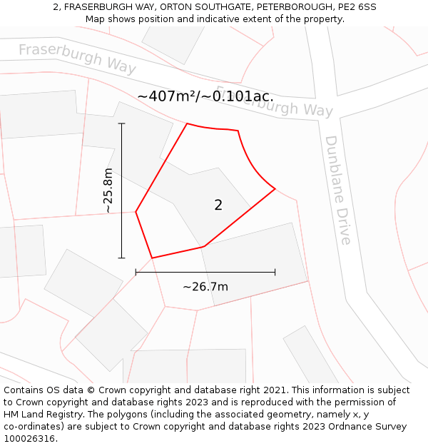 2, FRASERBURGH WAY, ORTON SOUTHGATE, PETERBOROUGH, PE2 6SS: Plot and title map