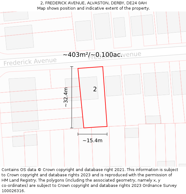 2, FREDERICK AVENUE, ALVASTON, DERBY, DE24 0AH: Plot and title map