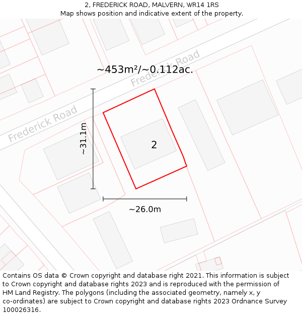 2, FREDERICK ROAD, MALVERN, WR14 1RS: Plot and title map