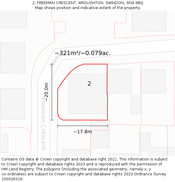 2, FREEMAN CRESCENT, WROUGHTON, SWINDON, SN4 9BQ: Plot and title map