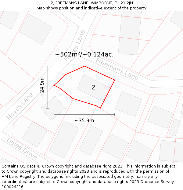 2, FREEMANS LANE, WIMBORNE, BH21 2JN: Plot and title map
