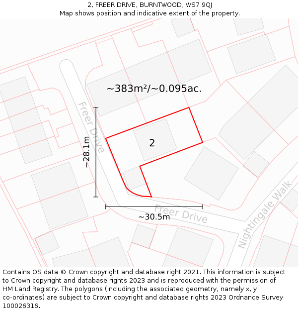 2, FREER DRIVE, BURNTWOOD, WS7 9QJ: Plot and title map