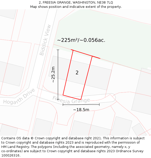 2, FREESIA GRANGE, WASHINGTON, NE38 7LQ: Plot and title map
