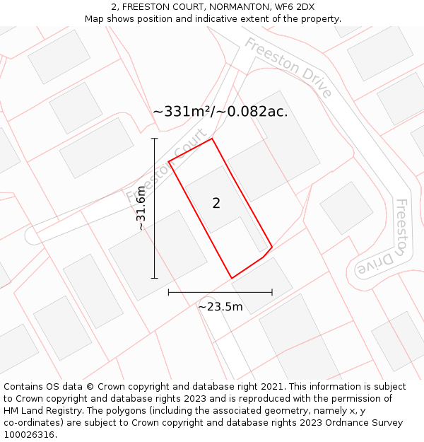 2, FREESTON COURT, NORMANTON, WF6 2DX: Plot and title map