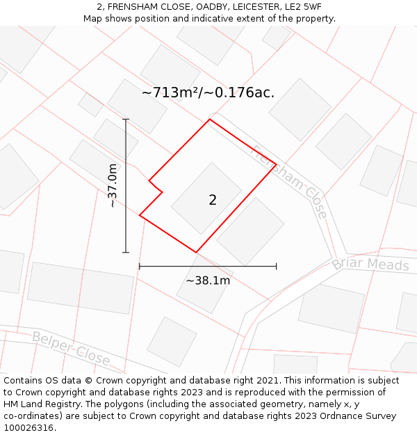 2, FRENSHAM CLOSE, OADBY, LEICESTER, LE2 5WF: Plot and title map