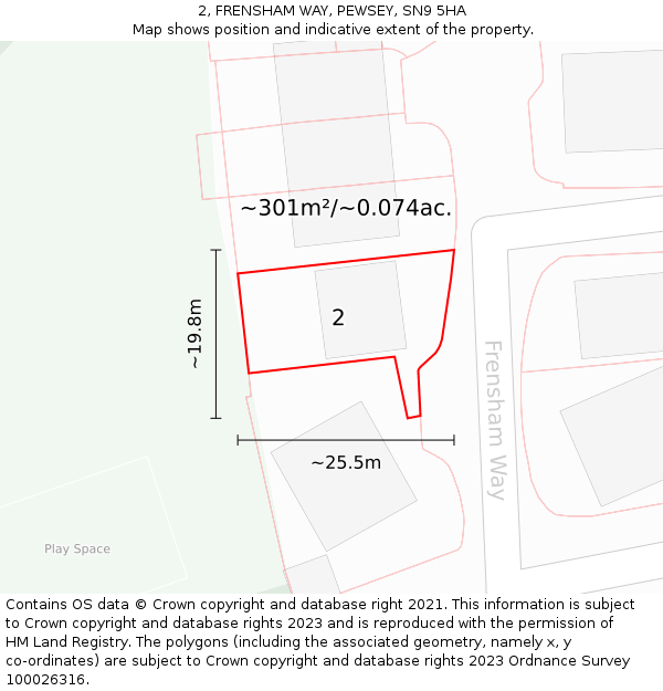 2, FRENSHAM WAY, PEWSEY, SN9 5HA: Plot and title map