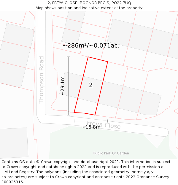 2, FREYA CLOSE, BOGNOR REGIS, PO22 7UQ: Plot and title map