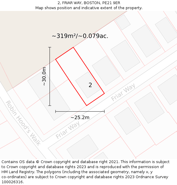 2, FRIAR WAY, BOSTON, PE21 9ER: Plot and title map