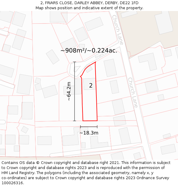 2, FRIARS CLOSE, DARLEY ABBEY, DERBY, DE22 1FD: Plot and title map